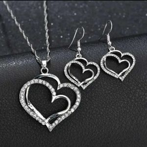 New Double Heart Pendant and Heart Earring Set